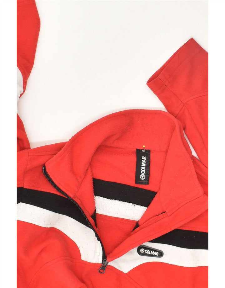 COLMAR Mens Zip Neck Fleece Jumper Small Red Colourblock Polyester | Vintage Colmar | Thrift | Second-Hand Colmar | Used Clothing | Messina Hembry 