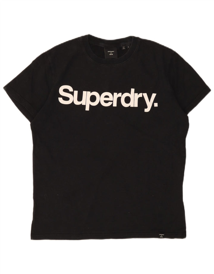 Γυναικείο γραφικό μπλουζάκι SUPERDRY Top UK 16 μεγάλο μαύρο βαμβακερό