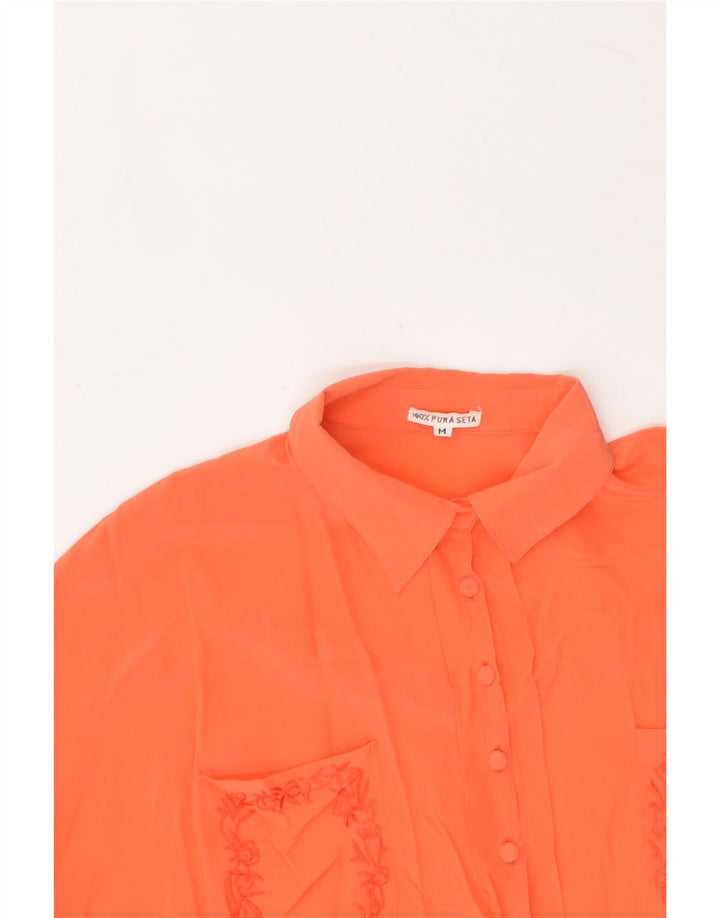 VINTAGE Womens Short Sleeve Shirt UK 14 Medium Orange Silk | Vintage Vintage | Thrift | Second-Hand Vintage | Used Clothing | Messina Hembry 