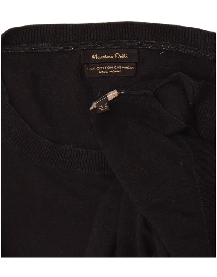 Massimo Dutti Γυναικείο πουλόβερ με λαιμόκοψη UK 14 μεσαίο μαύρο βαμβακερό