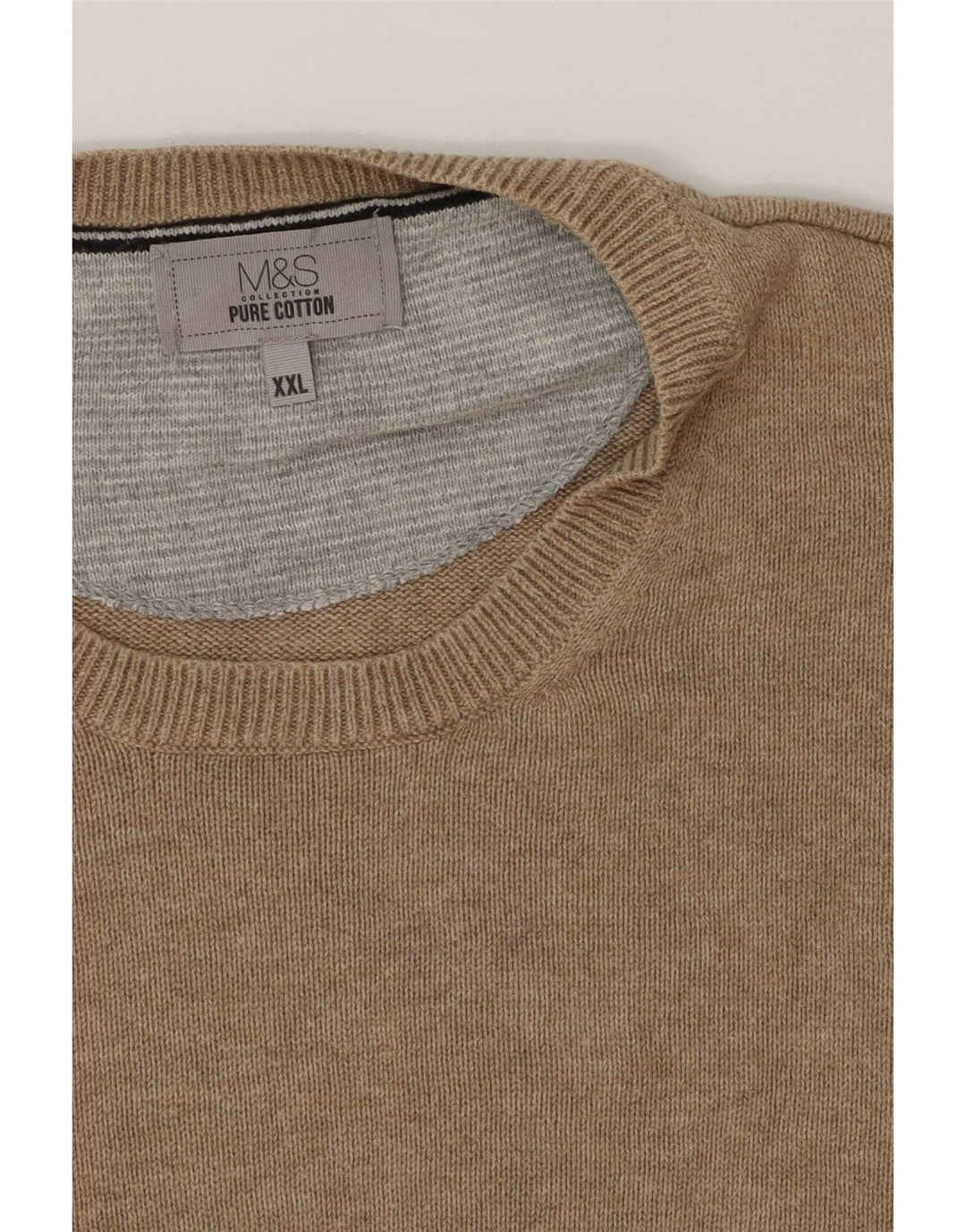 Marks & Spencer Ανδρικό πουλόβερ με λαιμόκοψη 2XL Μπεζ βαμβακερό