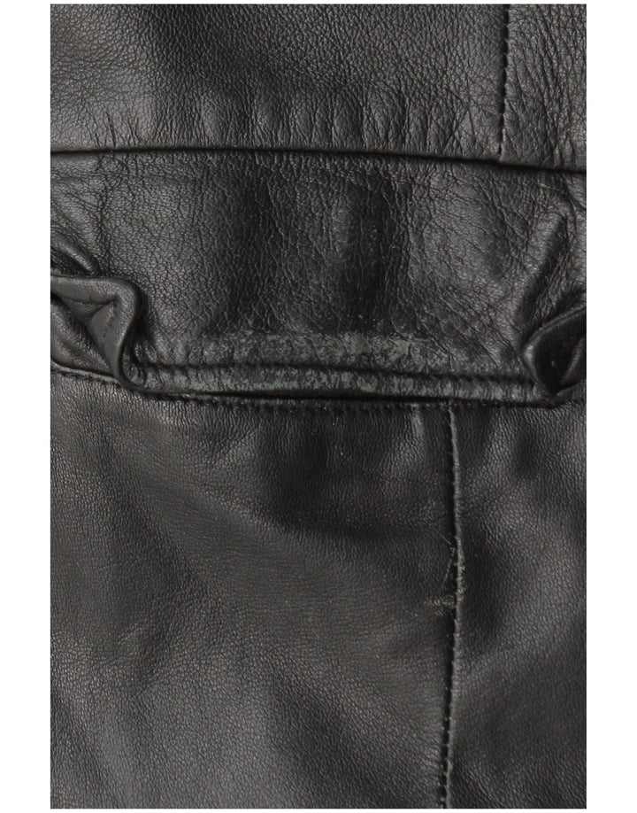 VINTAGE Γυναικείο Δερμάτινο Παλτό UK 18 XL Μαύρο Δερμάτινο