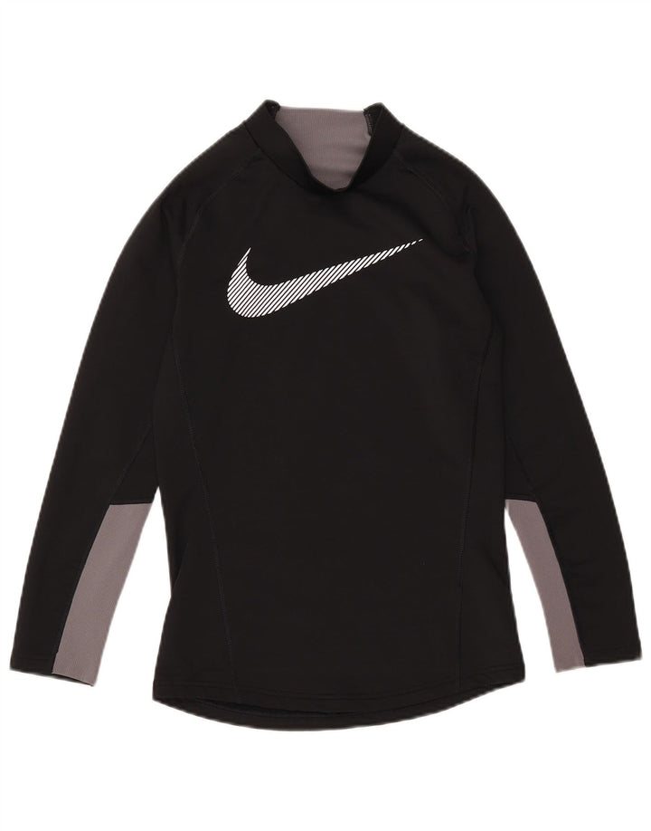 NIKE Boys Dri Fit Graphic Top Long Sleeve 12-13 Years Large Black