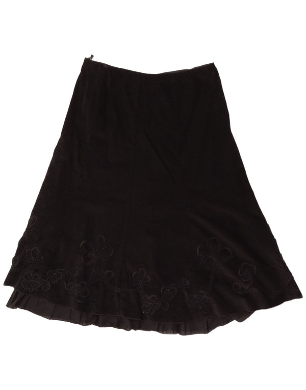 Marks & Spencer Γυναικεία κοτλέ φούστα UK 16 Μεγάλη W34 Μαύρη φλοράλ βαμβακερή