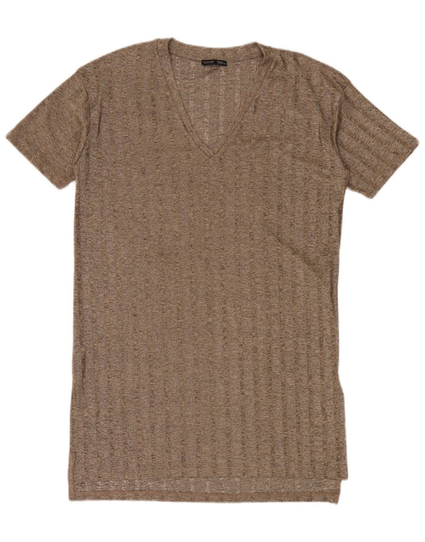 Zara Γυναικείο T-Shirt Φόρεμα UK 16 Large Brown Πολυεστέρας