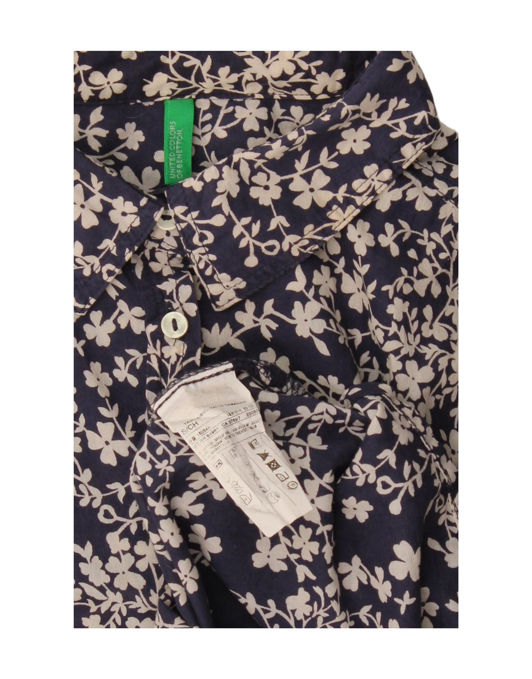 BENETTON Γυναικείο πουκάμισο Oversized UK 10 Small Navy Blue Floral Βαμβακερό