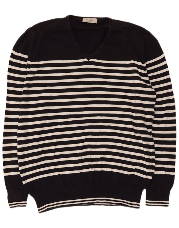 Ανδρικό πουλόβερ Zara με V λαιμόκοψη XL Μαύρο ριγέ