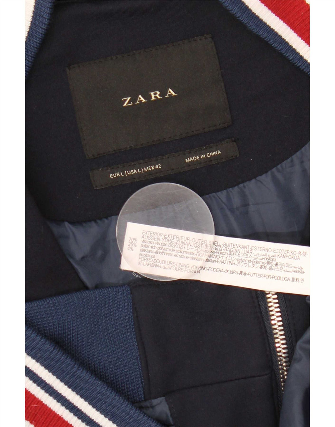 Zara Ανδρικό Bomber Jacket UK 40 Large Navy Blue ριγέ βισκόζη