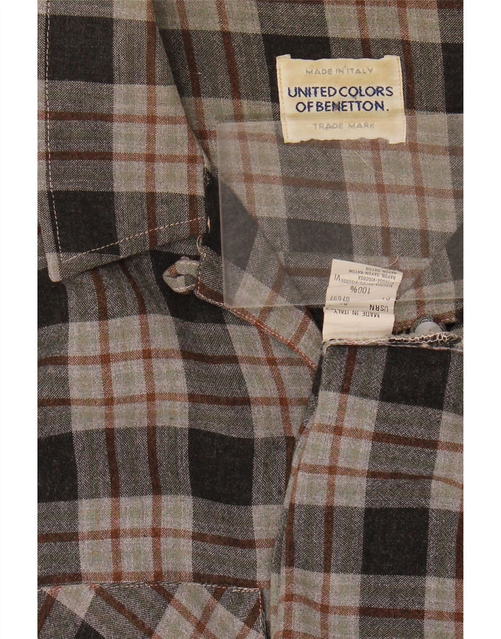 Γυναικείο φανελένιο πουκάμισο Benetton UK 12 μεσαίου γκρι τσοκ βισκόζης