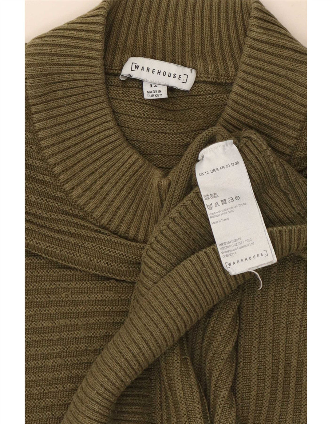 Warehouse Γυναικείο πουλόβερ με λαιμό χελώνα UK 12 Medium Khaki ριγέ