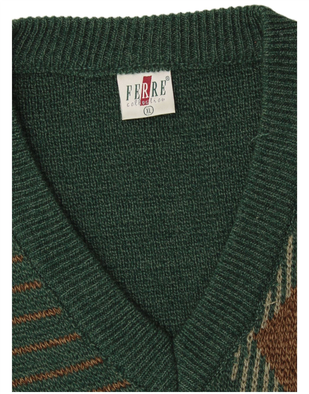 VINTAGE Ανδρικό πουλόβερ με λαιμόκοψη με V λαιμόκοψη XL Πράσινο Argyle/Ακρυλικό Διαμάντι Classic