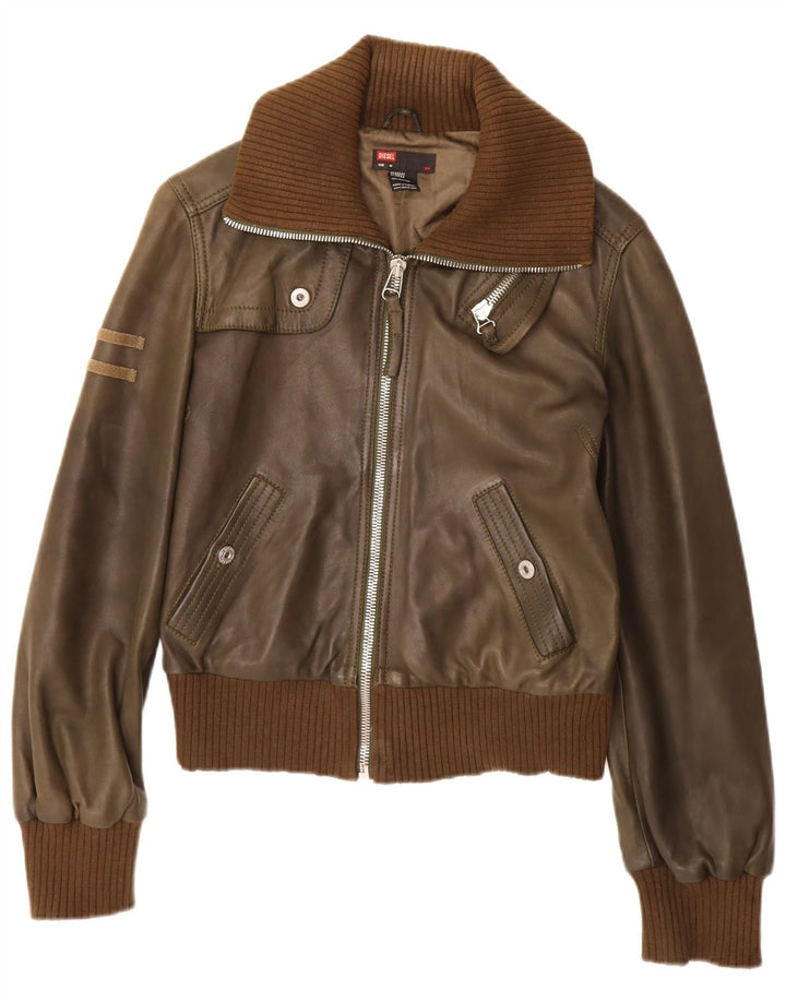 Diesel Γυναικείο Bomber Δερμάτινο Μπουφάν UK 12 Medium Brown Δερμάτινο
