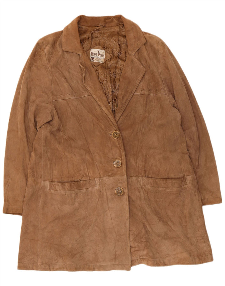 Vintage γυναικείο σουέτ πανωφόρι UK 14 Medium Beige Leather
