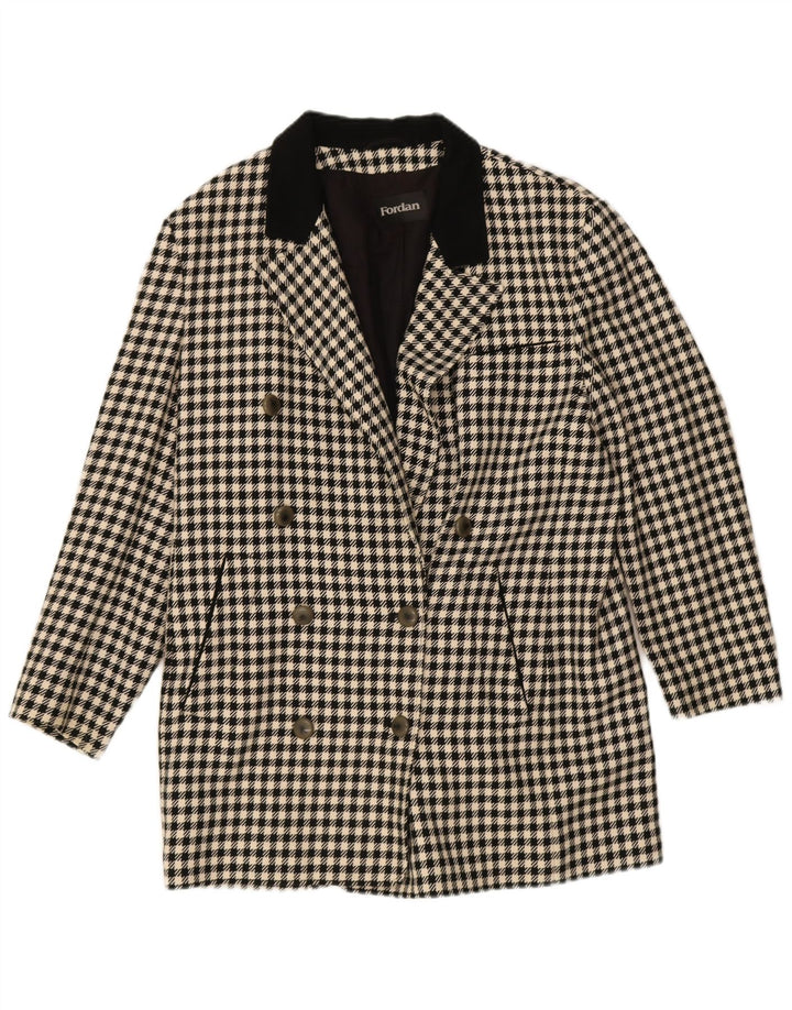 Vintage Γυναικείο Χαλαρό Παλτό με διπλό στήθος EU 36 Small Black Houndstooth