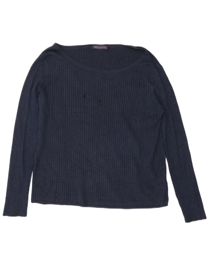 Marks & Spencer Γυναικεία μπλούζα μακρυμάνικη UK 24 4XL Navy Blue Viscose