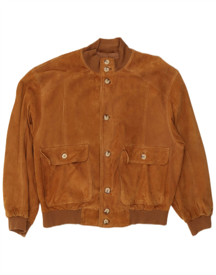 Vintage Ανδρικό Suede Bomber Jacket IT 50 Large Brown Δερμάτινο