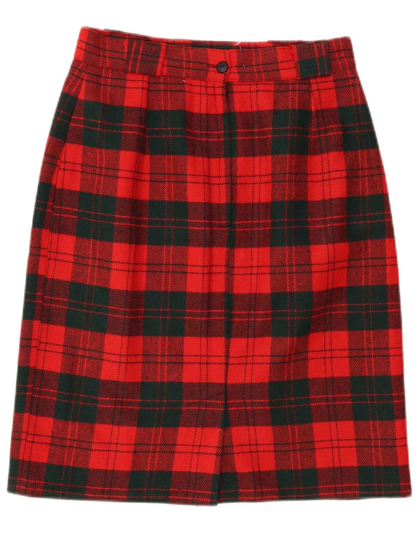 VINTAGE Γυναικεία Ψηλόμεση Pencil Φούστα UK 12 Medium W26 Red καρό