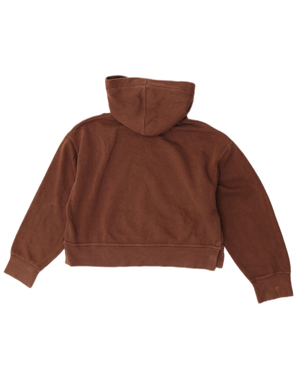 Zara Womens Crop Oversized Hoodie Jumper UK 10 Small Brown Βαμβακερό