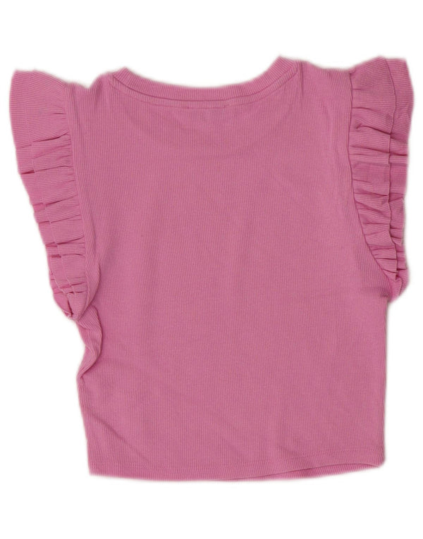 Zara Γυναικείο T-Shirt Crop Top UK 12 Medium Pink