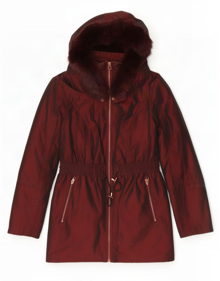 Ted Baker Γυναικείο μπουφάν Parka με κουκούλα Μέγεθος 1 XS Βουργουνδί Πολυεστέρας
