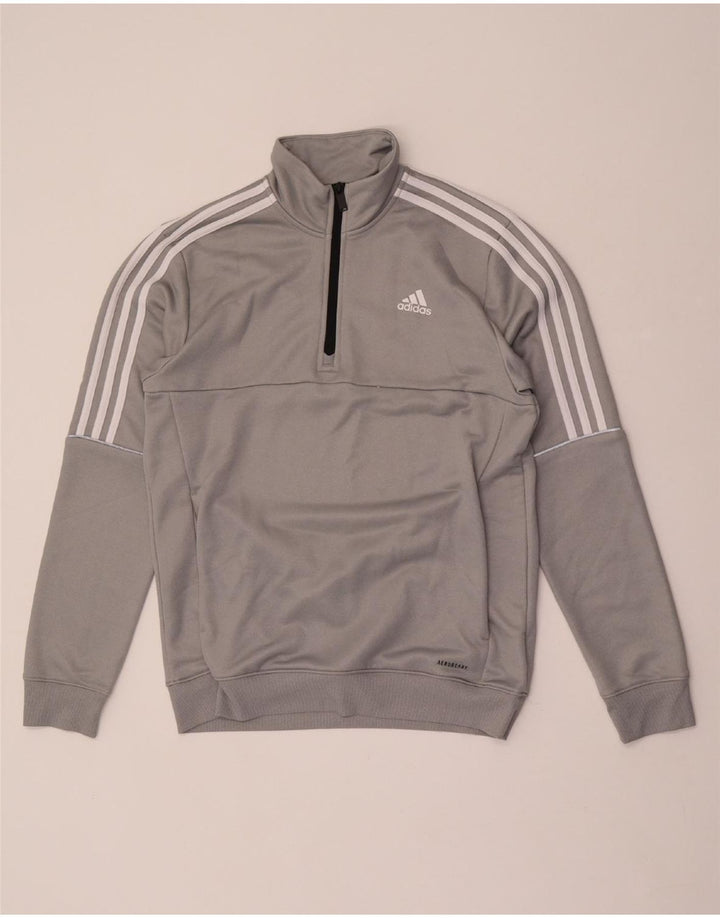 Ανδρικό φούτερ ADIDAS Aeroready με φερμουάρ, μεσαίο γκρι πολυεστέρας