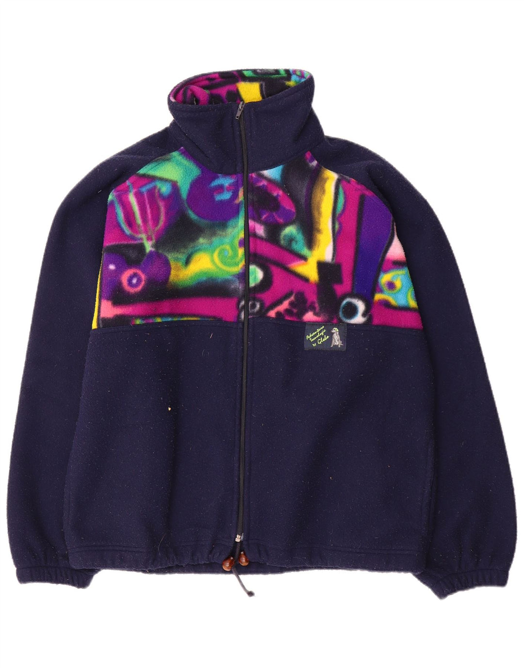 Vintage Ανδρικό Fleece Jacket UK 38 Medium Navy Blue Geometric Polyester