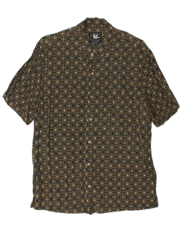 Ανδρικό κοντομάνικο πουκάμισο Pull & Bear XL Χακί γεωμετρικό