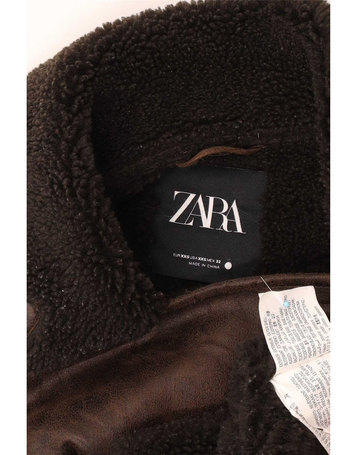 Zara Γυναικείο Μπουφάν Sherpa Oversized UK 2 2XS καφέ πολυεστέρας