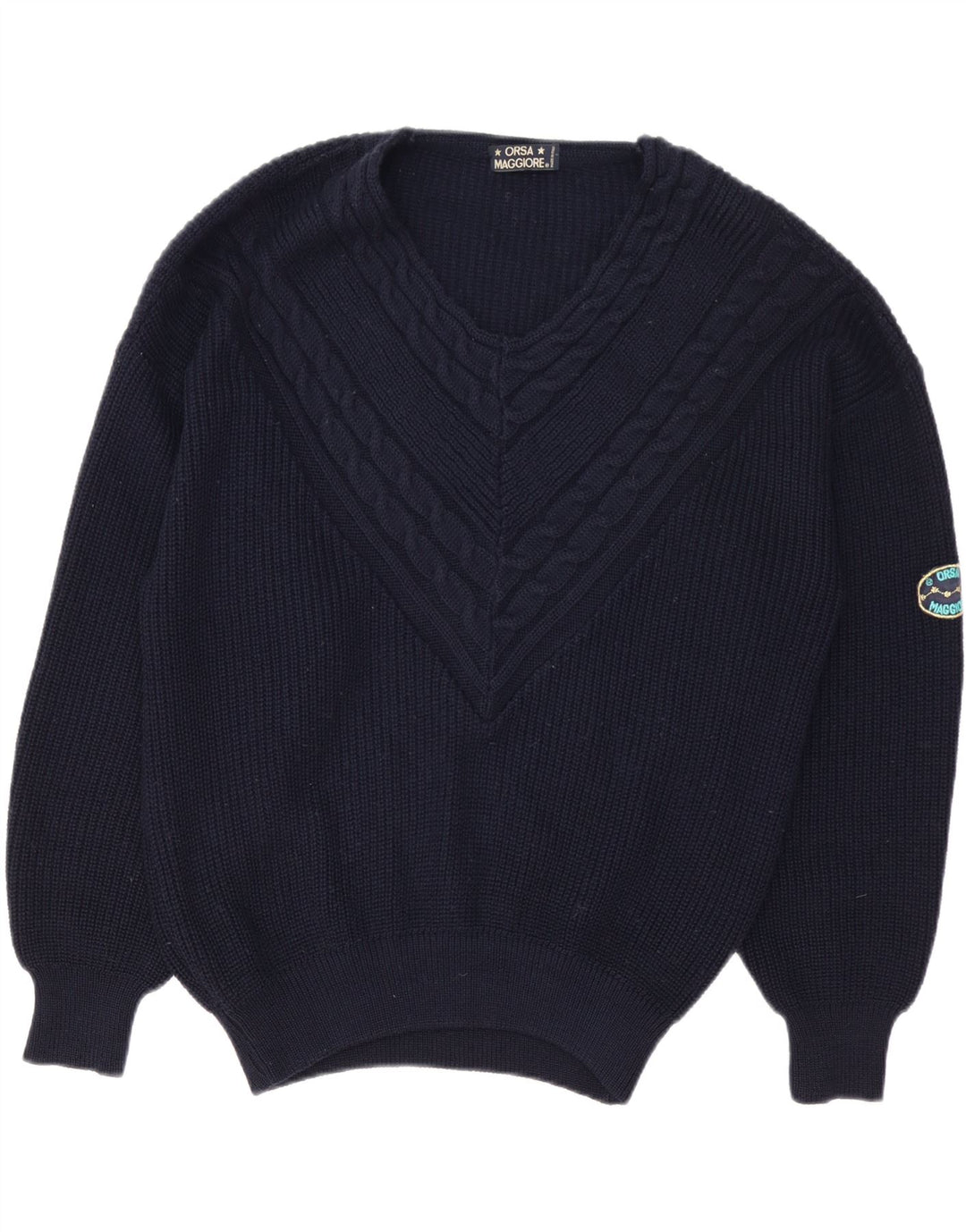 Vintage Ανδρικό πουλόβερ με V λαιμόκοψη XL Μαλλί Navy Blue