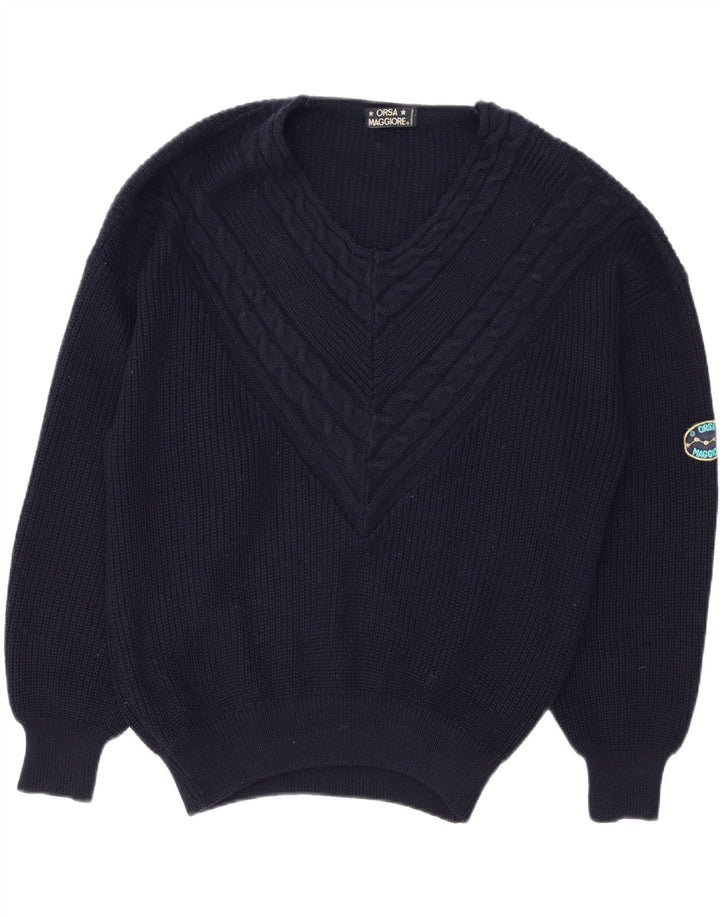 Vintage Ανδρικό πουλόβερ με V λαιμόκοψη XL Μαλλί Navy Blue