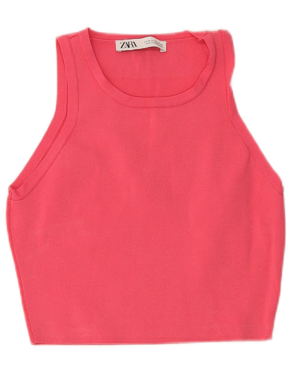 Zara Γυναικείο Crop Vest Top UK 12 Medium Pink Viscose