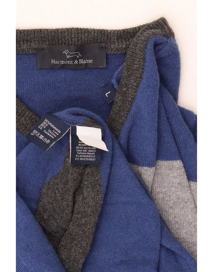 Ανδρικό πουλόβερ Harmont & Blaine Crew Neck Jumper Μεγάλο μπλε ριγέ πολυαμίδιο