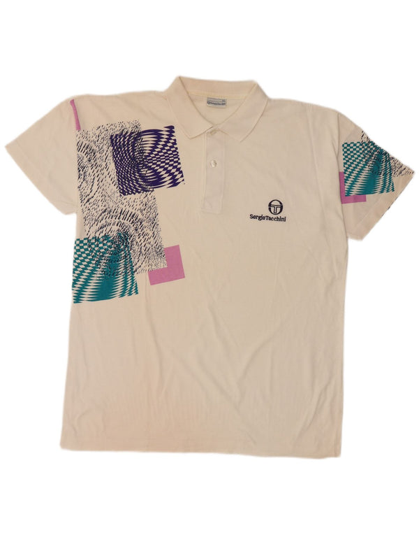 SERGIO TACCHINI Mens Graphic Polo Shirt Medium Off White