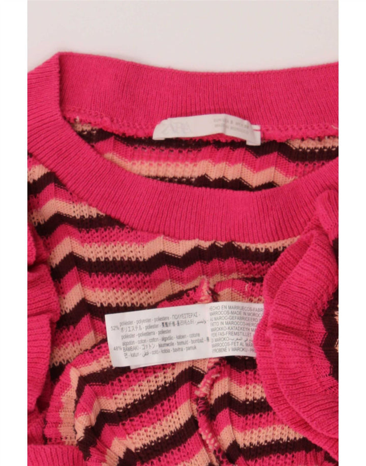 Zara Γυναικείο T-Shirt Top UK 8 Small Pink ριγέ πολυεστέρας