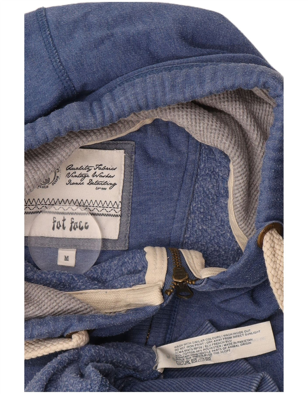 Ανδρικό πουλόβερ με φερμουάρ με κουκούλα Fat Face, μεσαίο μπλε βαμβακερό