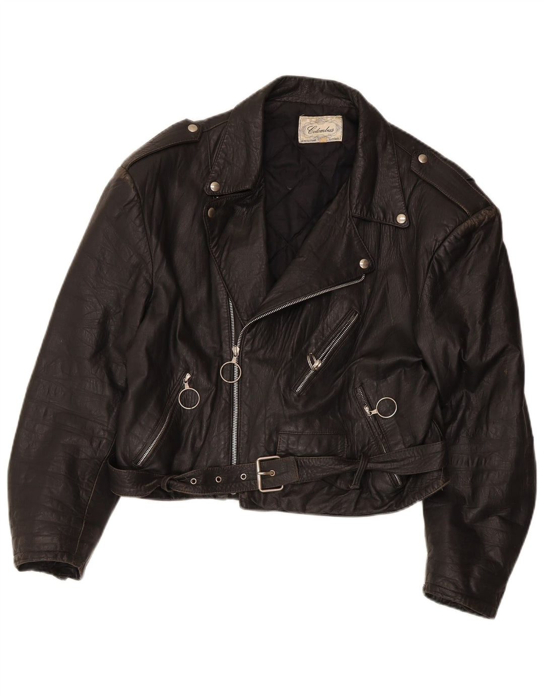 Colombus Γυναικείο Crop Δερμάτινο Biker Jacket UK 14 Medium Black