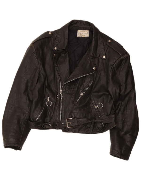 Colombus Γυναικείο Crop Δερμάτινο Biker Jacket UK 14 Medium Black