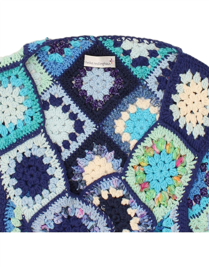 VINTAGE Womens Sleeveless Cardigan Sweater UK 16 Large Blue Patchwork Vintage Vintage and Second-Hand Vintage from Messina Hembry 