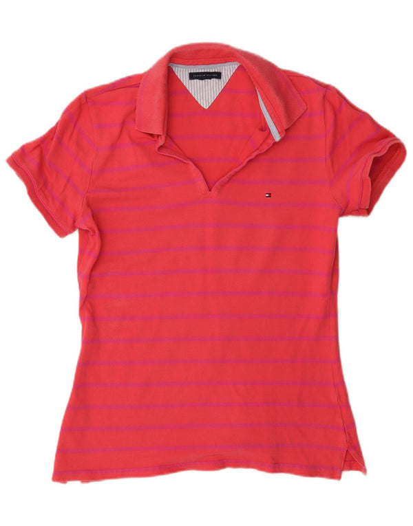 Tommy Hilfiger γυναικείο μπλουζάκι πόλο UK 14 μεσαίο κόκκινο ριγέ