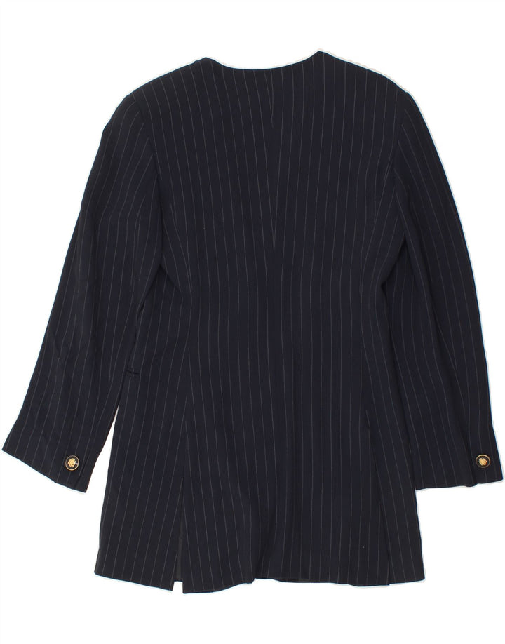 MARELLA Womens 1 Button Blazer Jacket UK 10 Small  Navy Blue Pinstripe Vintage Marella and Second-Hand Marella from Messina Hembry 