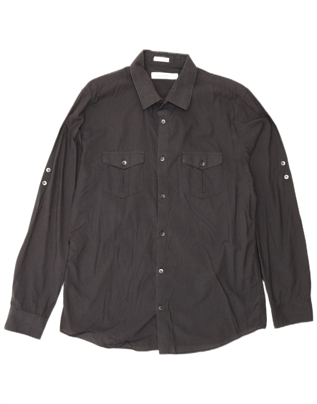 Ανδρικό πουκάμισο CALVIN KLEIN, μεσαίο μαύρο ριγέ βαμβακερό