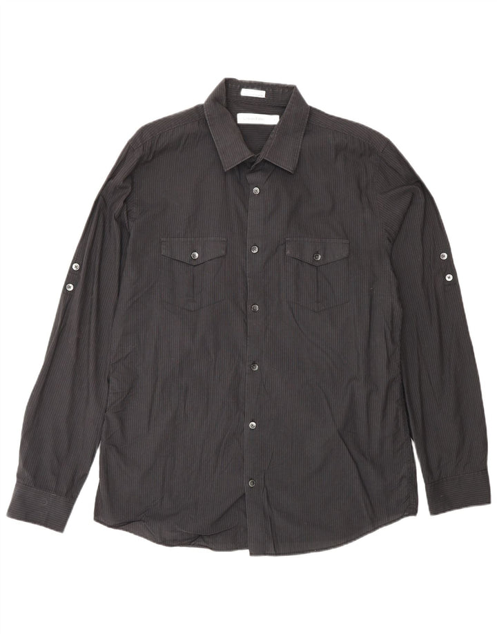 Ανδρικό πουκάμισο CALVIN KLEIN, μεσαίο μαύρο ριγέ βαμβακερό