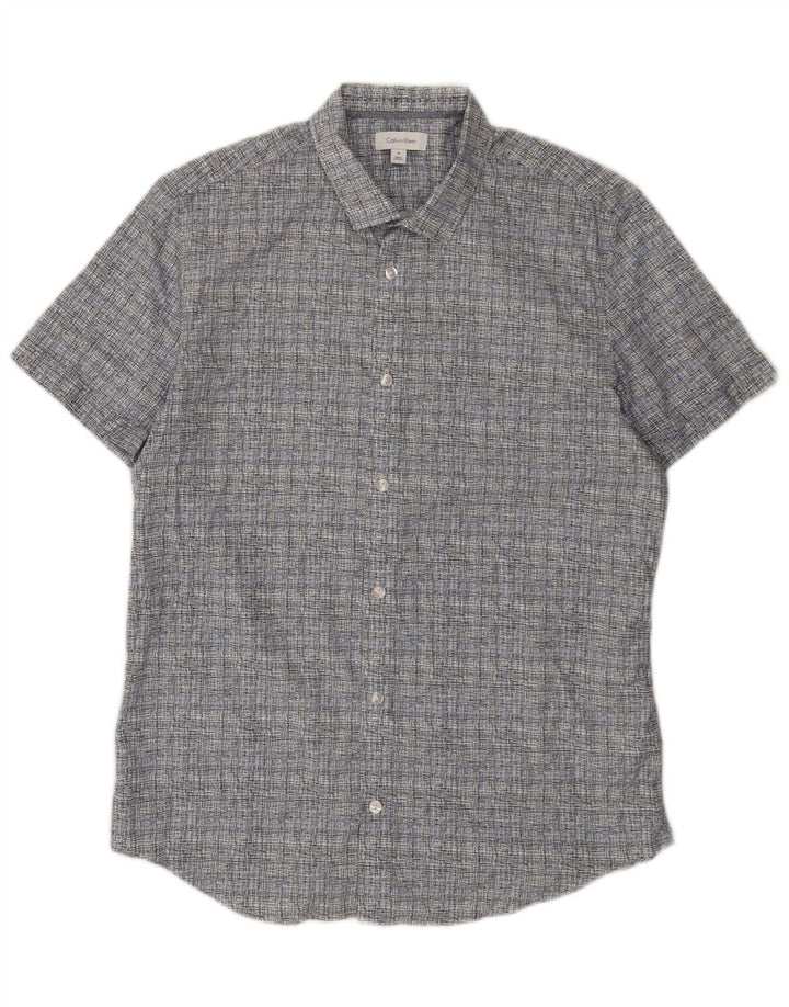 Ανδρικό κοντομάνικο πουκάμισο Calvin Klein, μεσαίο μπλε βαμβακερό