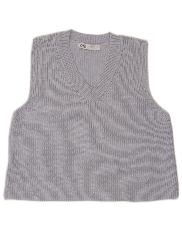 Zara Γυναικείο γιλέκο Crop Tank Top UK 10 Small Blue Cotton