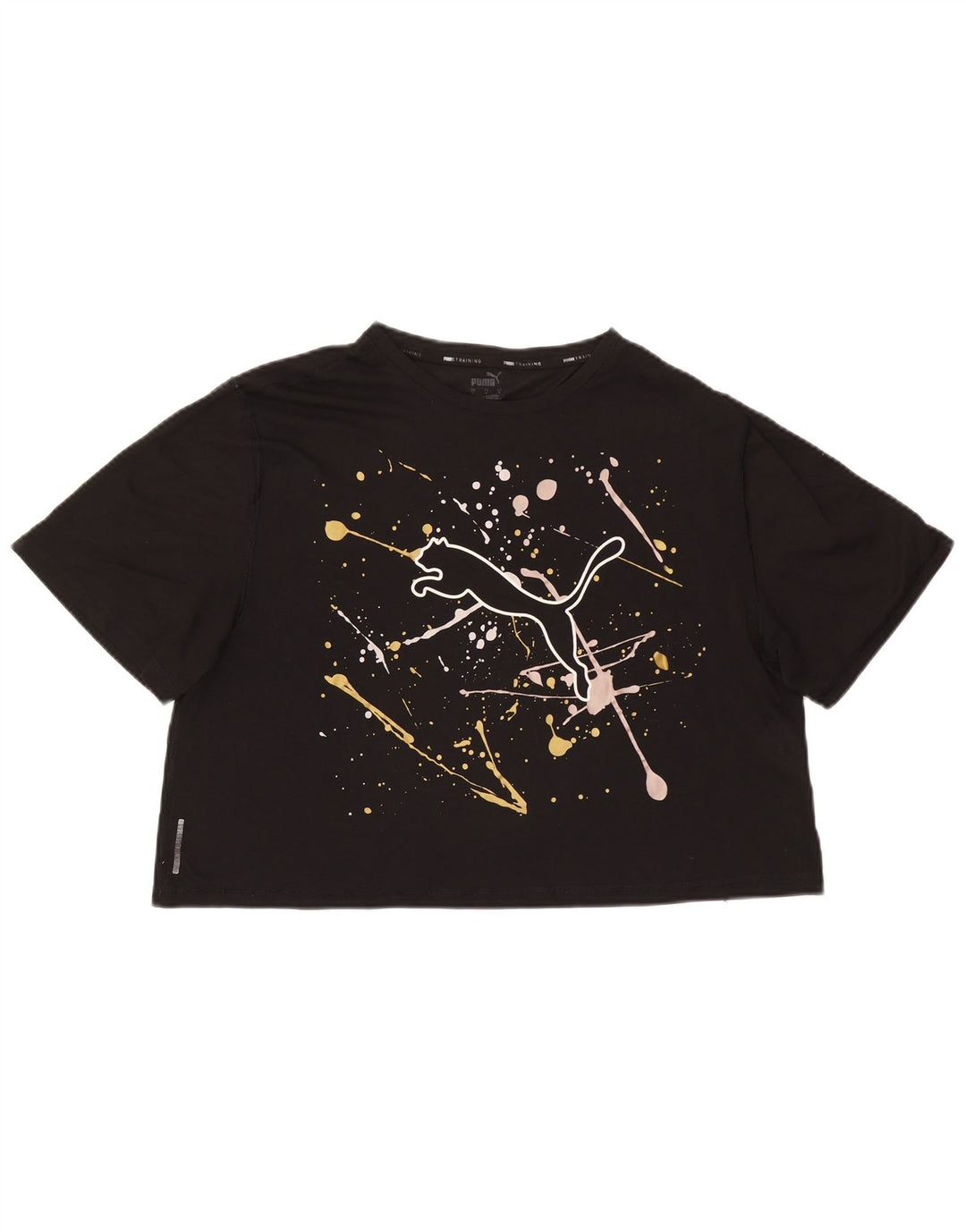 Γυναικείο γραφικό μπλουζάκι PUMA Crop μεγάλου μεγέθους UK 16 μεγάλο μαύρο πολυεστέρα