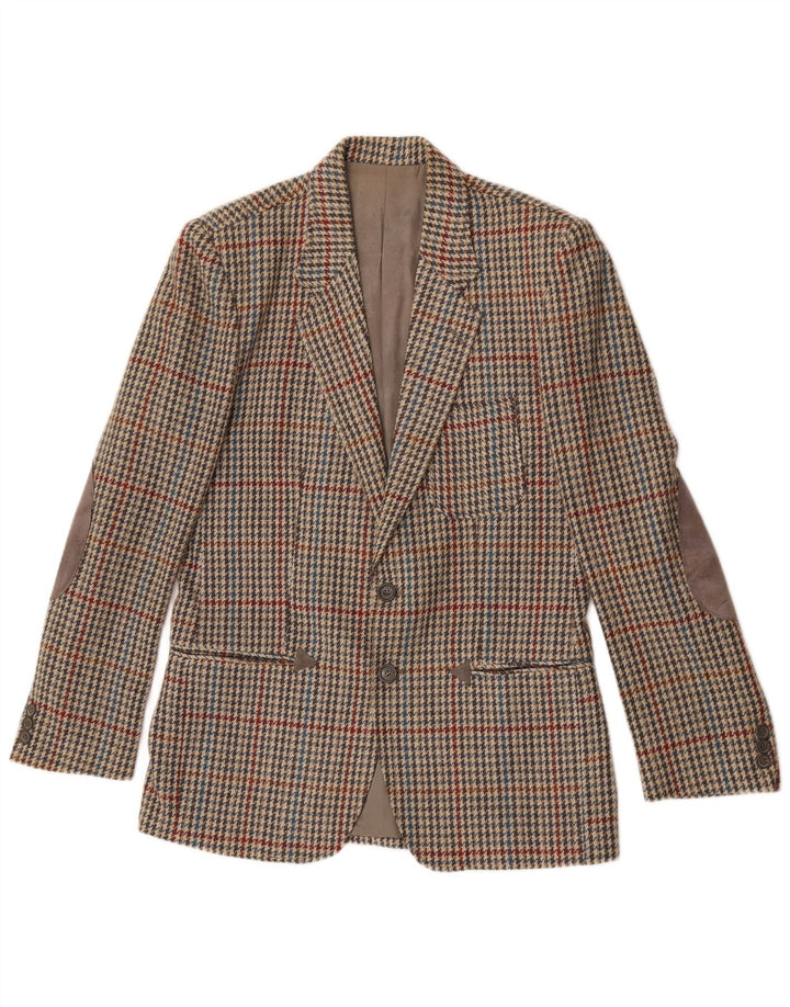 Vintage Ανδρικό σακάκι με 2 κουμπιά σακάκι IT 46 Small Beige Houndstooth Wool