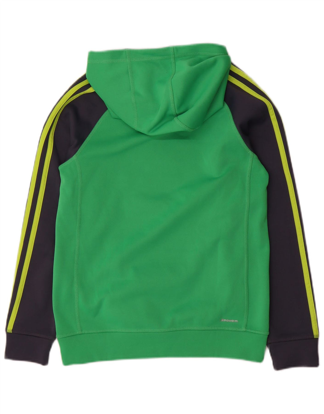 ADIDAS Boys Climawarm Hoodie Jumper 10-11 Years Medium Green Colourblock