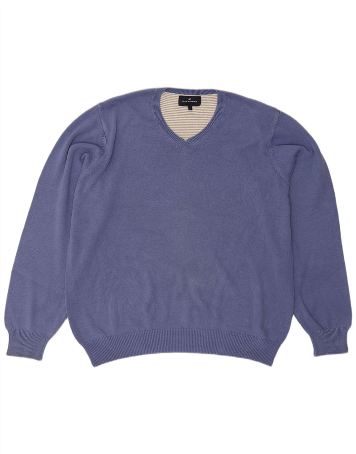 Ανδρικό πουλόβερ Marks & Spencer Blue Harbour με λαιμόκοψη με λαιμόκοψη, μεγάλο μπλε βαμβακερό