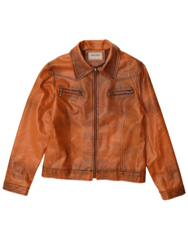 VINTAGE Γυναικείο Δερμάτινο Μπουφάν UK 14 Μεγάλο Καφέ