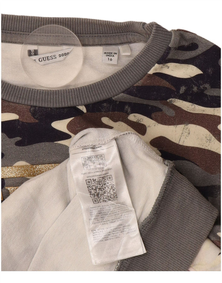 GUESS Γυναικείο Crop Φούτερ Jumper UK 16 Large Grey Camouflage